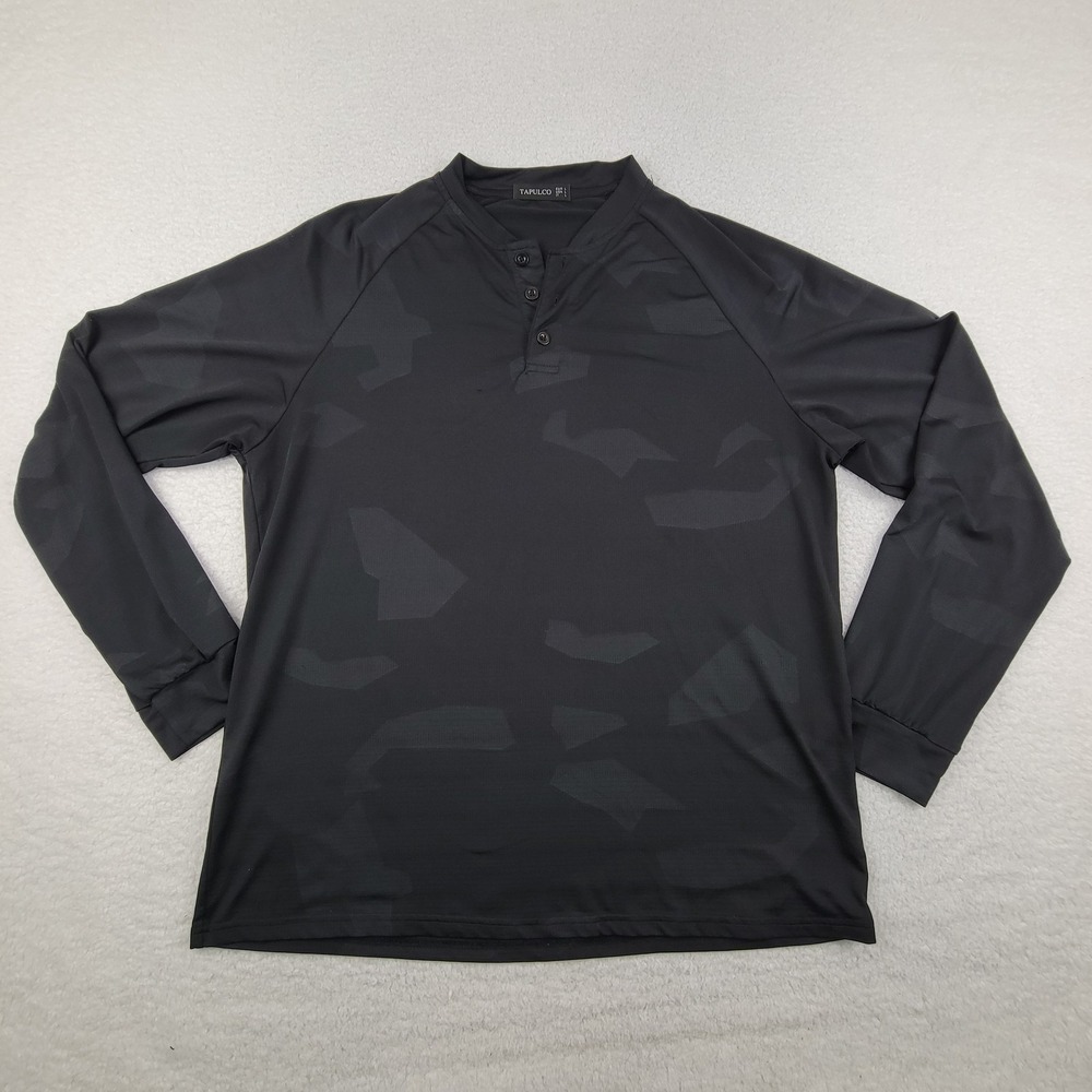 Tapulco Shirt Mens Large Black Camouflage Long Sleeve Henley Polyester Spandex - Picture 1 of 8